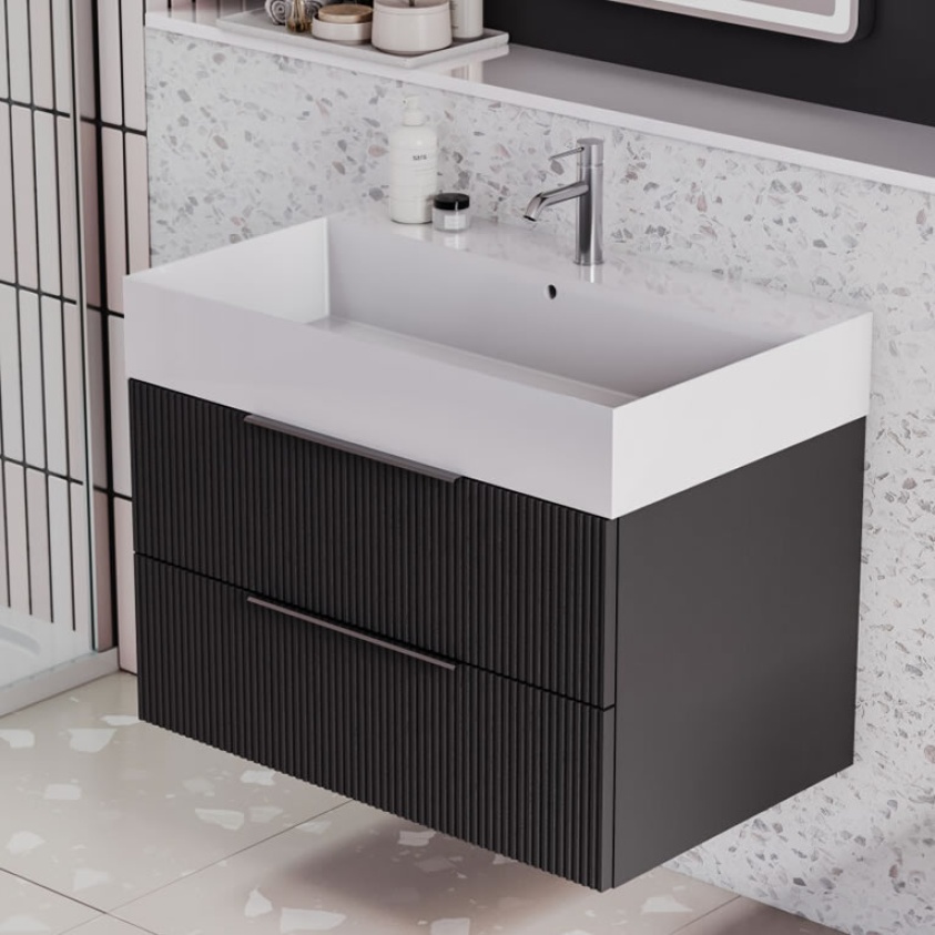 Lifestyle image of Marlow 600mm Black Ash Wall Hung Vanity Unit & Basin